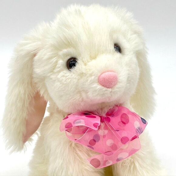 Vintage Target Easter White Bunny Rabbit Plush Pink Bow Lop Ears Polka Dot - Picture 1 of 12